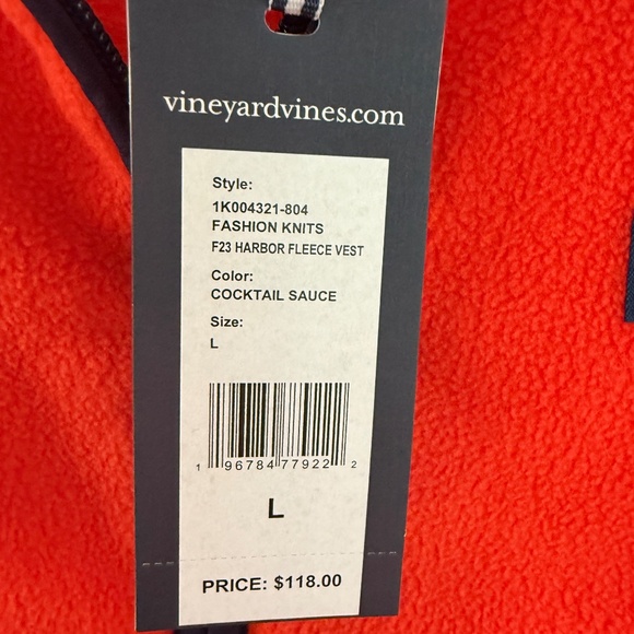BRAND NEW WITH TAGS VINEYARD VINES MENS FLEECE ZIP UP VEST - Picture 4 of 4